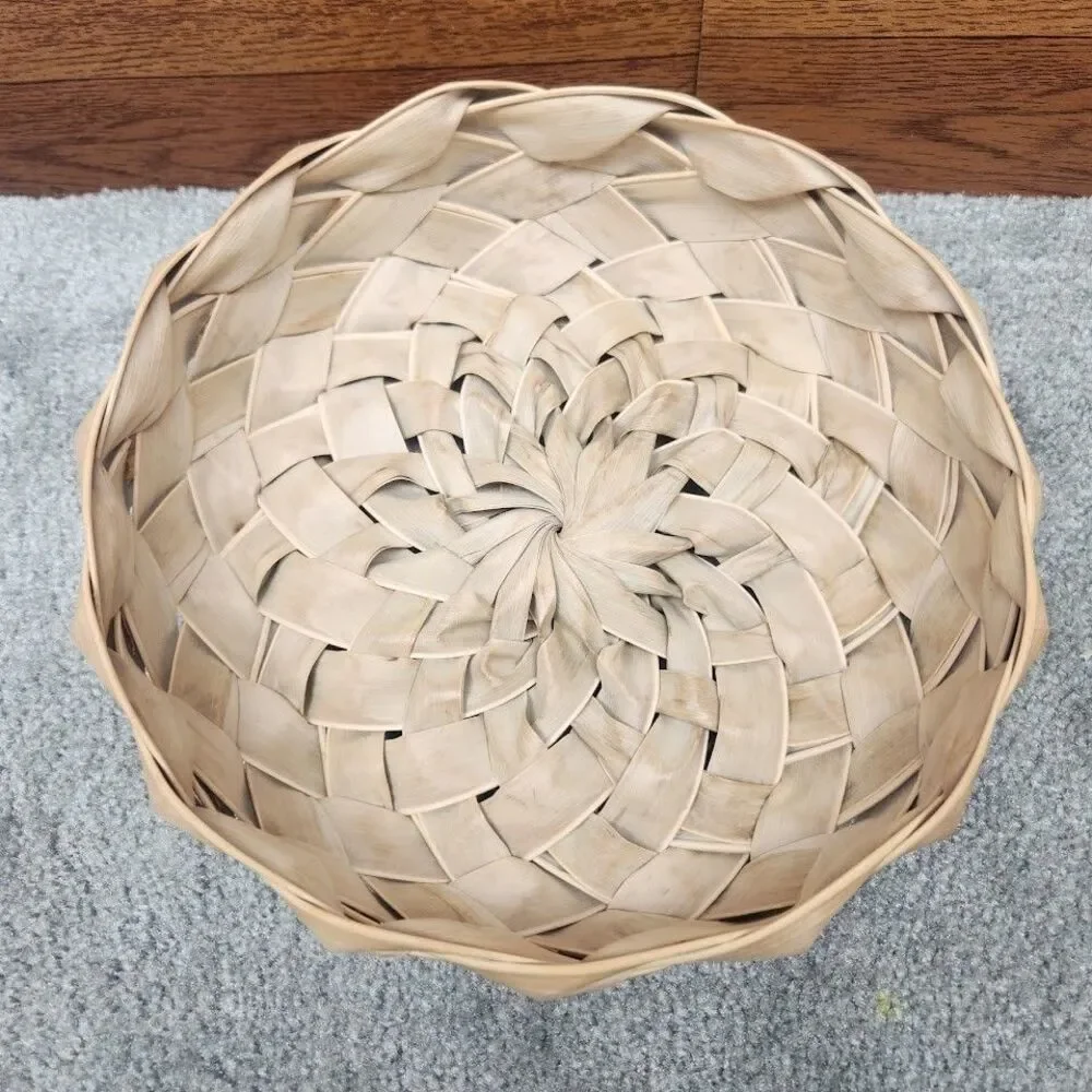 Handwoven Frond Basket Round Natural Fiber Braided Rustic Farmhouse Boho Decor